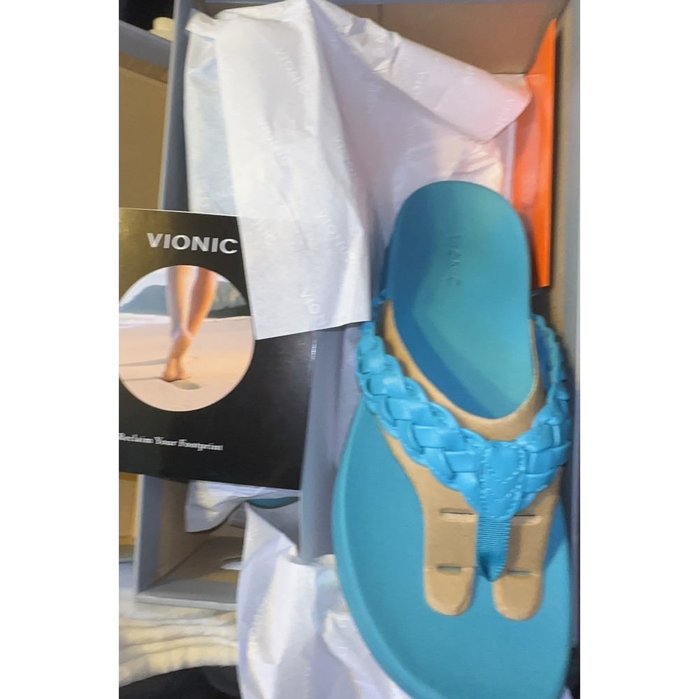 Vionic Kenji Braided Low Platform Thong Sandals Women Sz 9.5 Blue Turqouise NIB - Picture 3 of 6